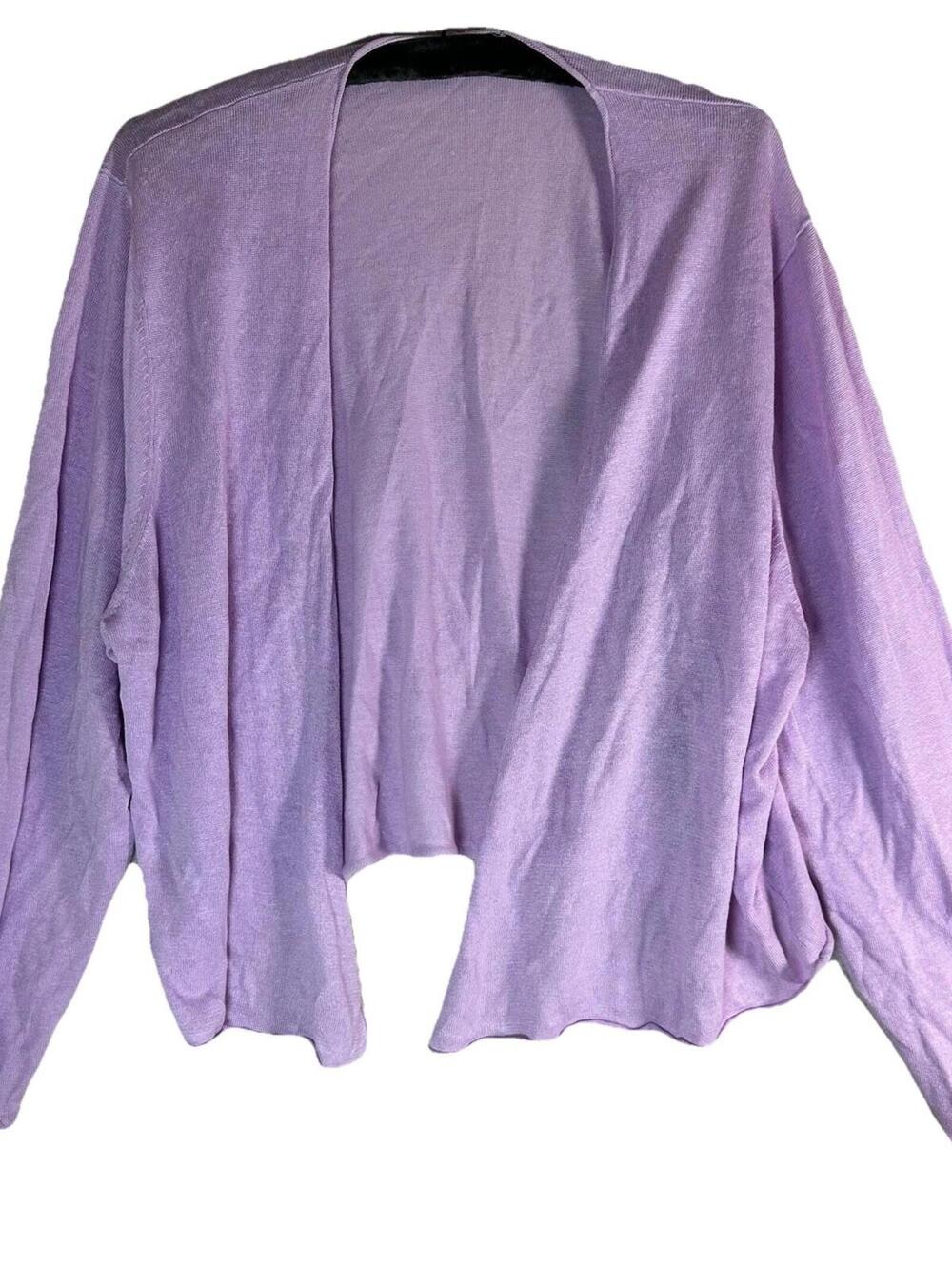 J Jill Linen Blend  Lavender  Roll Hem Open Drape Cardigan Coastal Boho  Sz 4